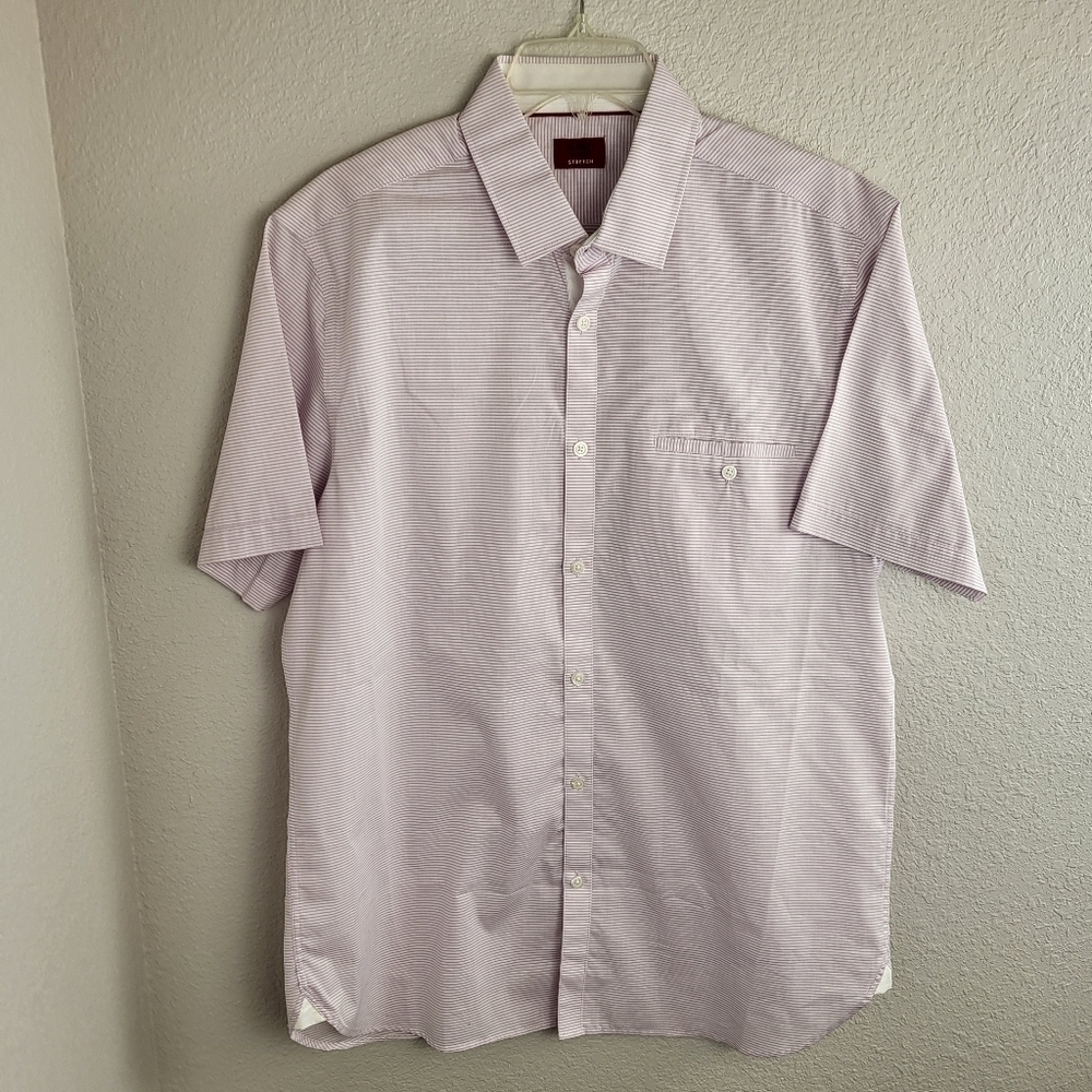 Alfani Slim Fit Pale Pink Stripes Short Sleeve Button Down Men's Shirt Large